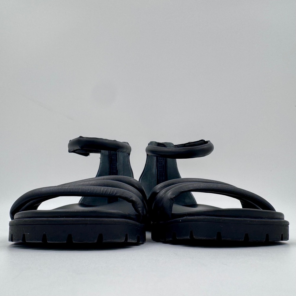 NWOB Vionic Laurel Black Leather Puffy Strap Zip Lug Sole Goth Sandals Womens 6M - Picture 6 of 9